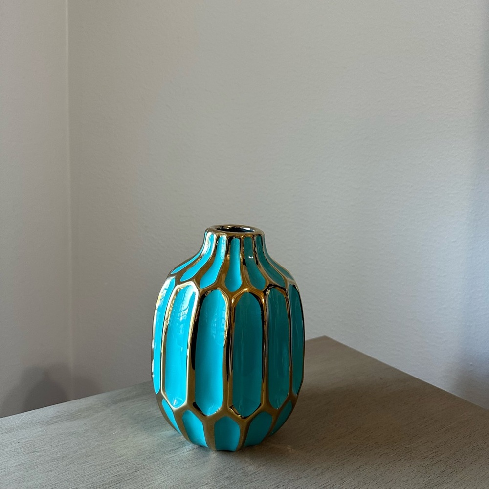 Gold and Turquoise Ceramic Vase